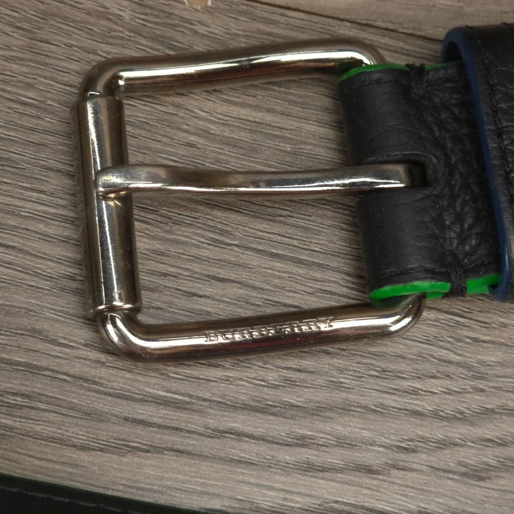 Burberry Belt Mens 40 Black Green Leather Made In Italy Dress Buckle Designer
